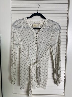 Maeve Cream Polka Dot Tie-Front Blouse